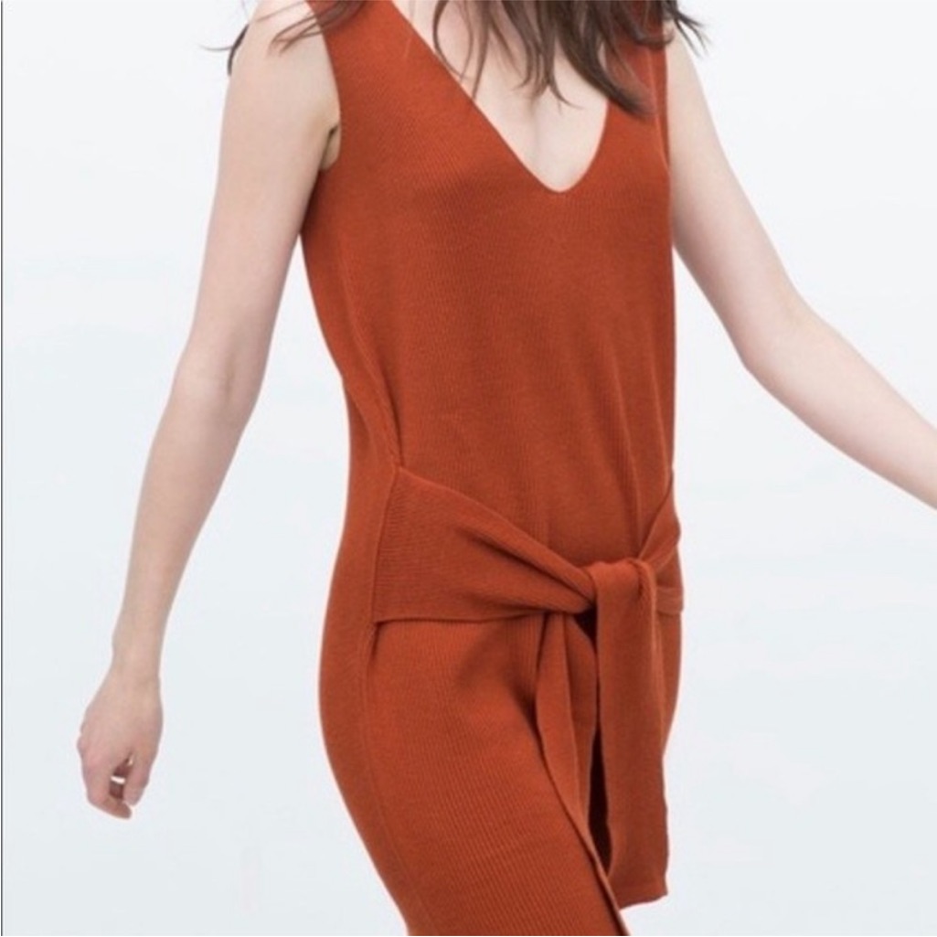 Zara Knit V Neck Midi Dress Size S New With Tag